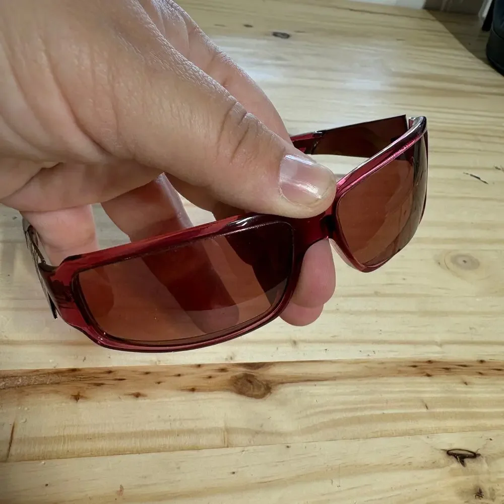 Burberry by Safilo Red Narrow Rectangular Y2K Sunglasses Vintage Red - Picture 4 of 11